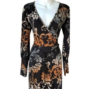Venus Womens Floral Maxi Dress Small Black Faux Wrap V-Neck Boho Whimsigoth Y2K